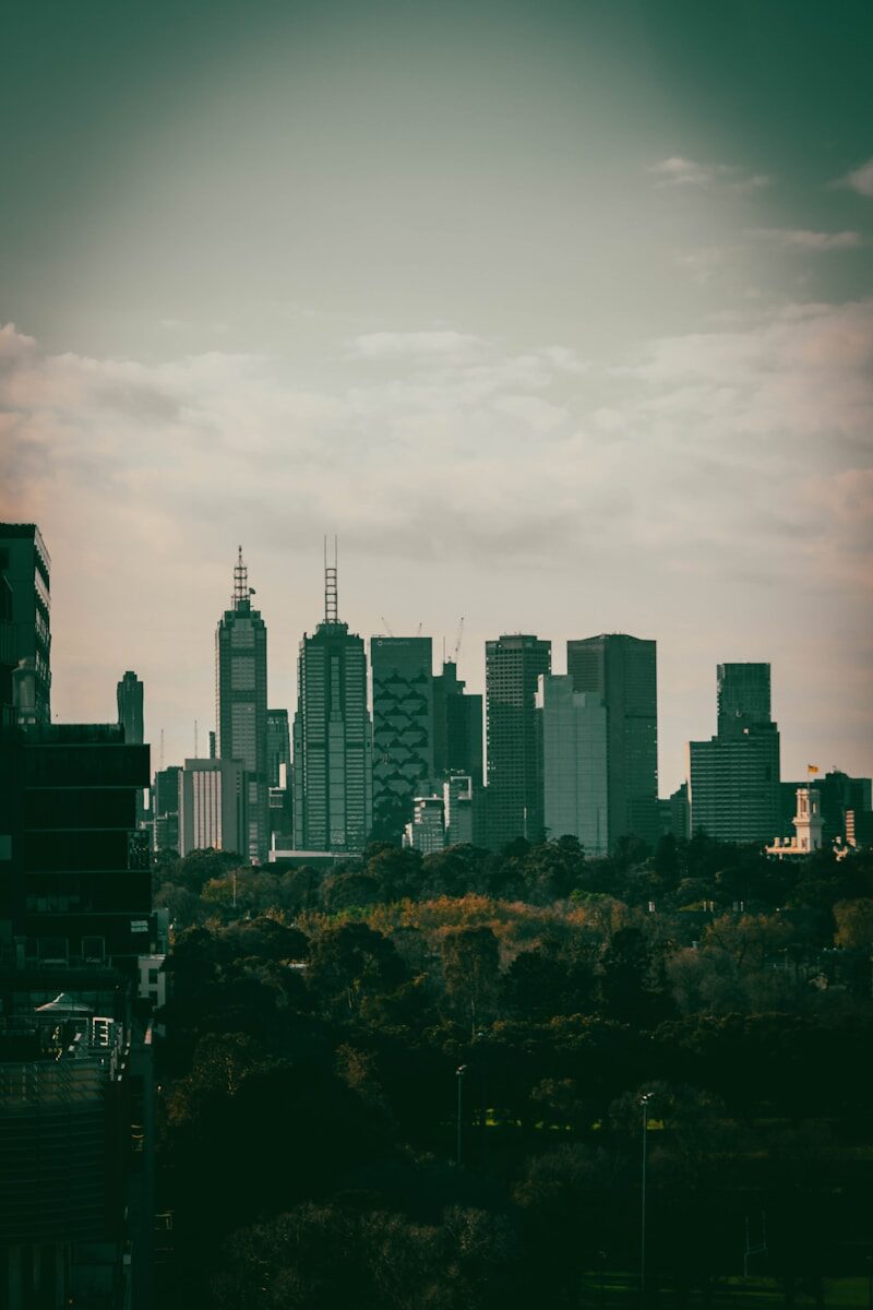 a view of a city with tall buildings